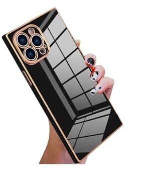 iPhone 15 Pro Max Case Black Glossy Mirror Gold Trim